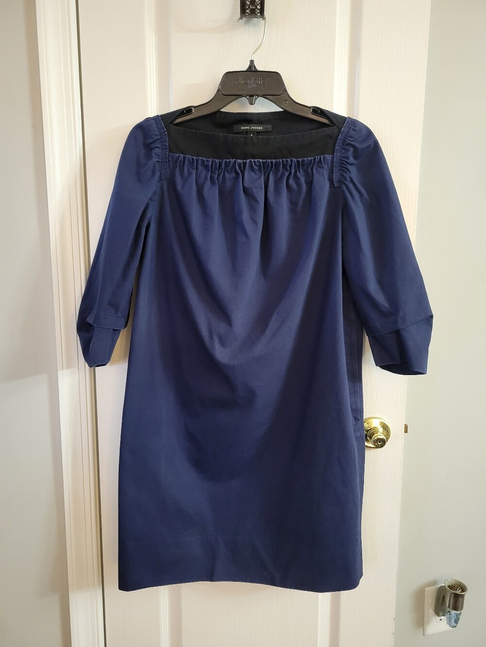 Marc Jacobs Navy Blue Contrast Square Neck Cotton Shift Dress Size 4